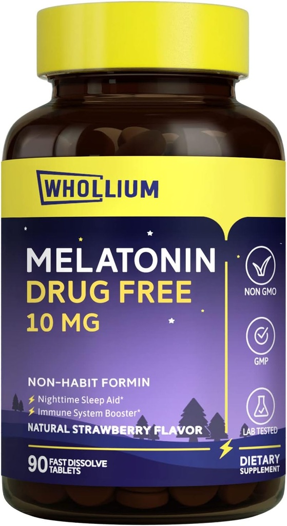 Melatonin 10 מ"ג, Natural Strawberry Flavor, Easy-Melted, Nighttime Rest, Mind Calm, 90 Tabs