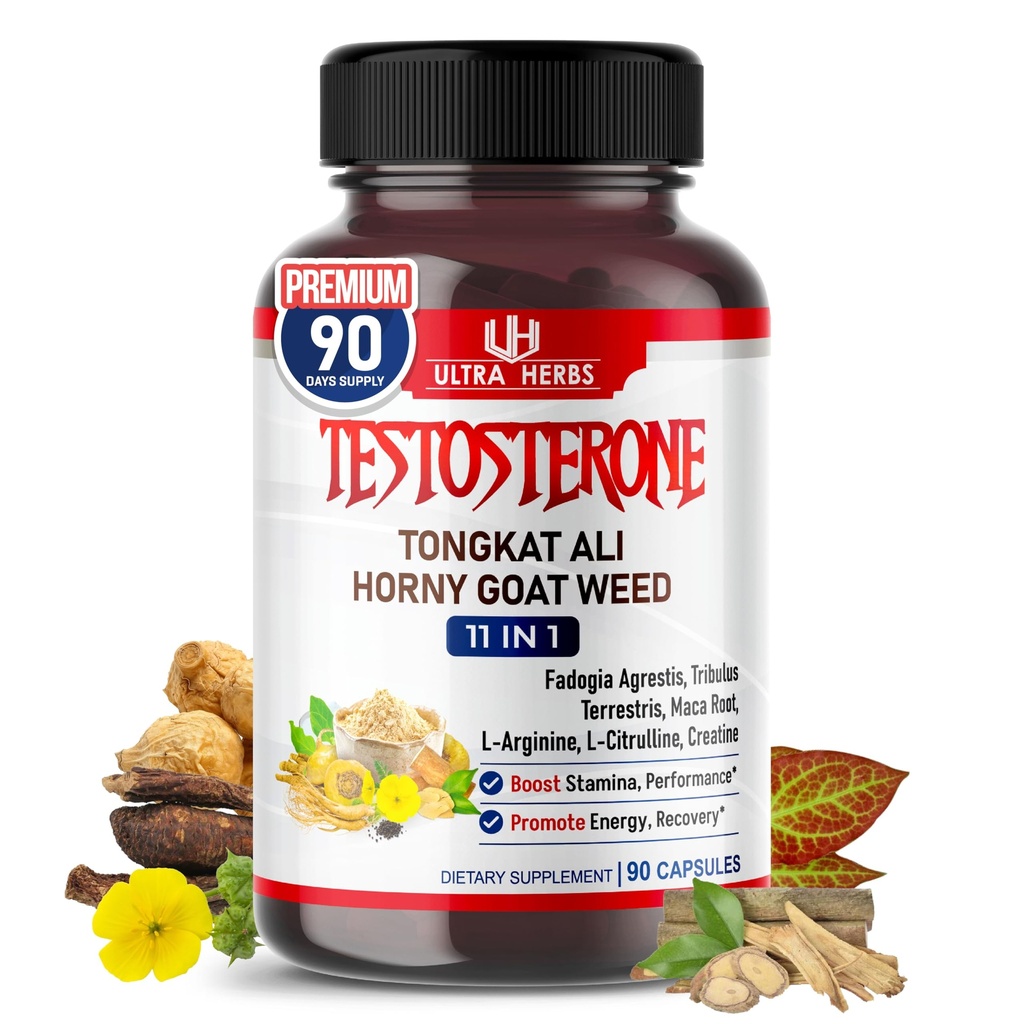 Ultra Test קפסולת 12 ב 1 מורכב עם L-Arginine, Fadogia Agrestis, Tribulus Terrestris, Maca Root, Beetroot, L-Citrulline, Creatine - USA Made (90 ימים אספקה)