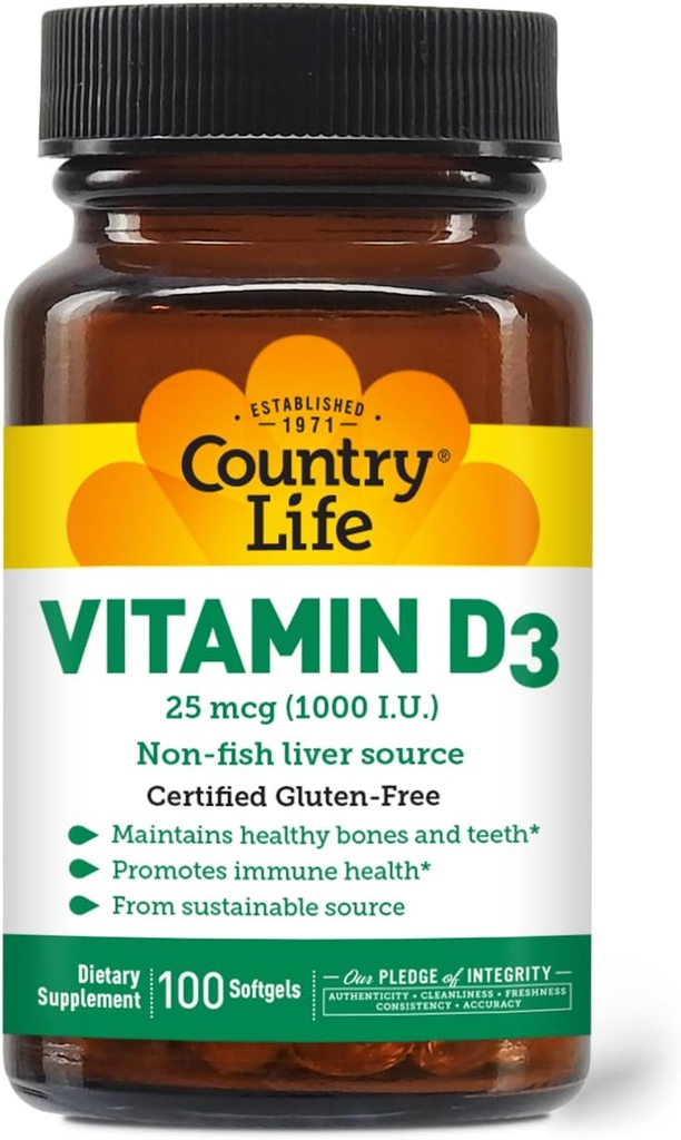 המדינה חיים ויטמין D3, non-Fish 1000 IU, 100 Softgels, מוסמך גלוקוז חינם