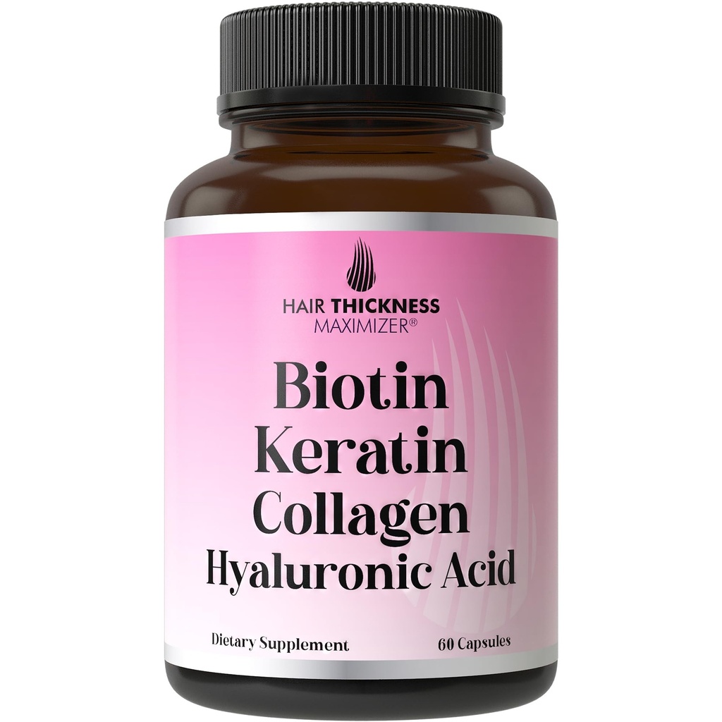 ביוטין + Keratin + Marine Collagen + Hyaluronic Acid, 4in-1 שיער גידול ויטמינים עם 10000mcg ביוטין קפסולות, תשלב מורכבות עבור נשים וגברים עם שיער רזה