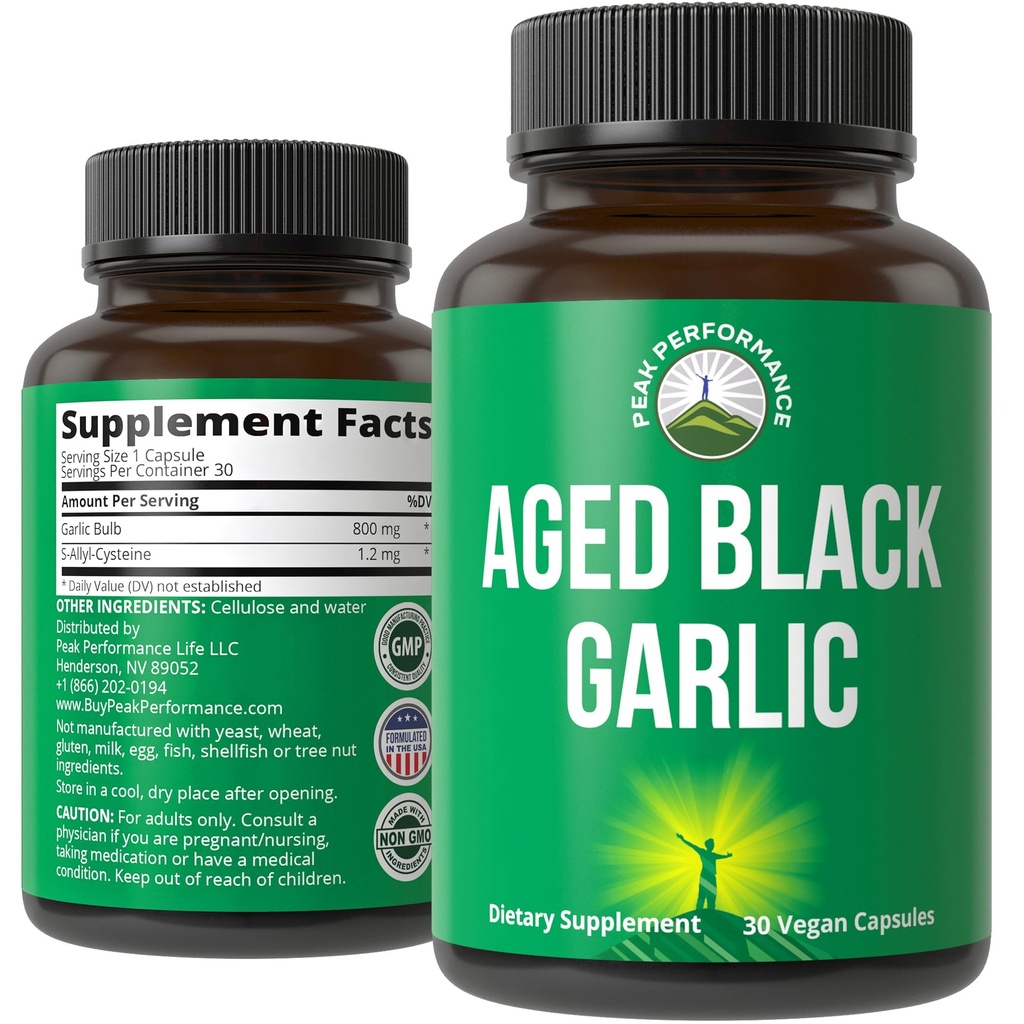 הופעת הבכורה של Black Garlic כמוסות Raw Vegan Pure Odorless Extracts for Cholesterol, and Immune Support. from Garlic Bulb with S-Allyl Cysteine ואנטיoxidants