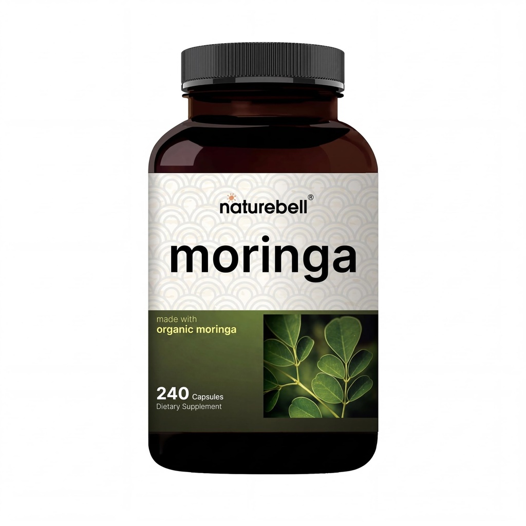 NatureBell Pure Moringa קפסולות | מיוצר עם אבקת Moringa אורגני, 240 קפסולות - ירוק סופר מזון, בריאות העור, ו- Immune Support - Non-GMO, Gluten Free, 4 חודשים אספקה