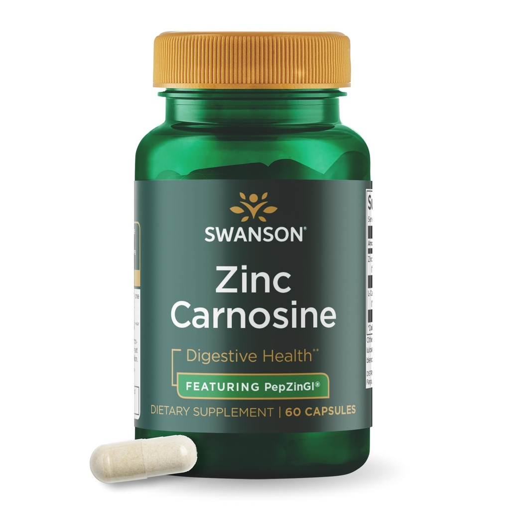 Swanson Ultra Zinc Carnosine (PepZinGI) - 60 קפסולות - תוספת טבעית לבריאות Gastric, תמיכה מזיקה, Stomach Microbial Balance