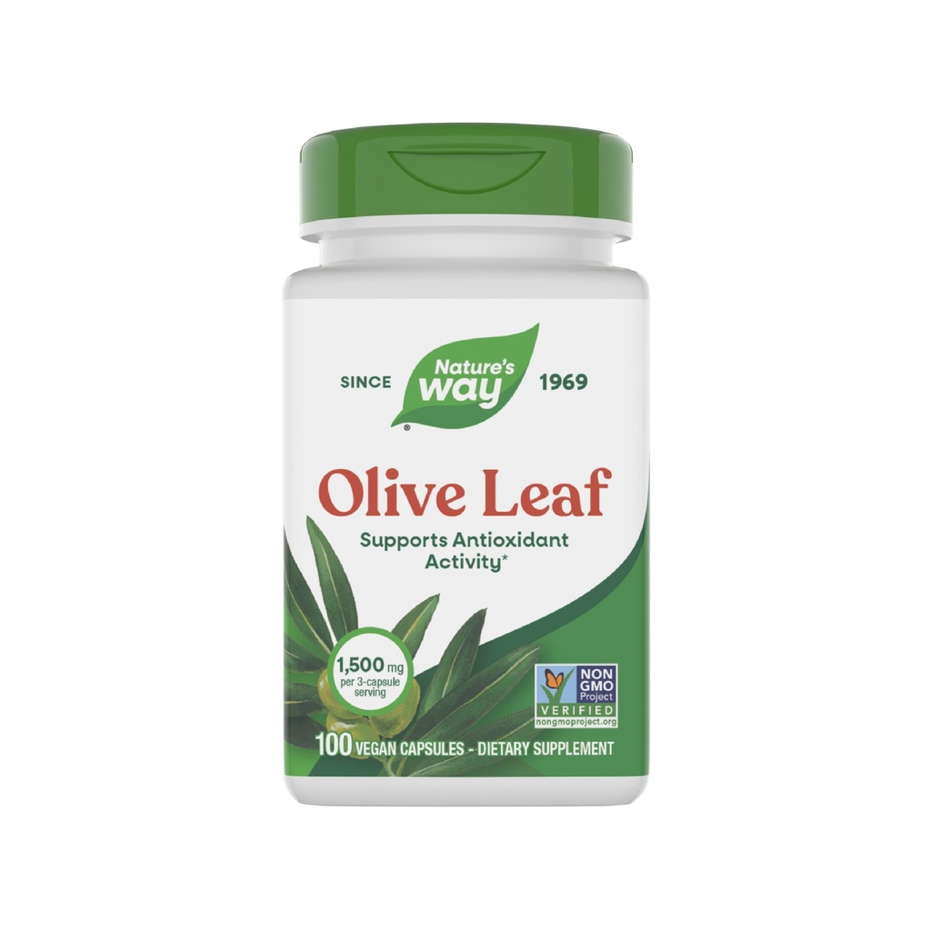 Nature's Wayאוליב Leaf - 1,500 מ"ג ל- 3Capsule - תומך בפעילות אנטי-חמצן* - אוליביש עלון צמחי קפסולות - פרויקט Non-GMO המאומת - Gluten Free - 100 קפסולות טבעוניות