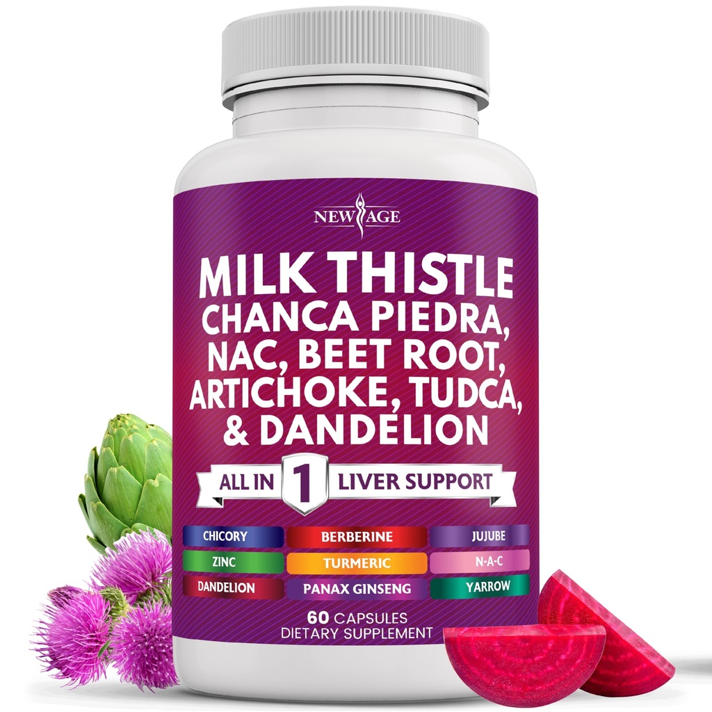 AGE Milk Thistle NAC Chanca Piedra Beet Root Artichoke Dandelion Root Astragalus - Plus TUDCA & הג'ינג'ר - 60 Count Count Count
