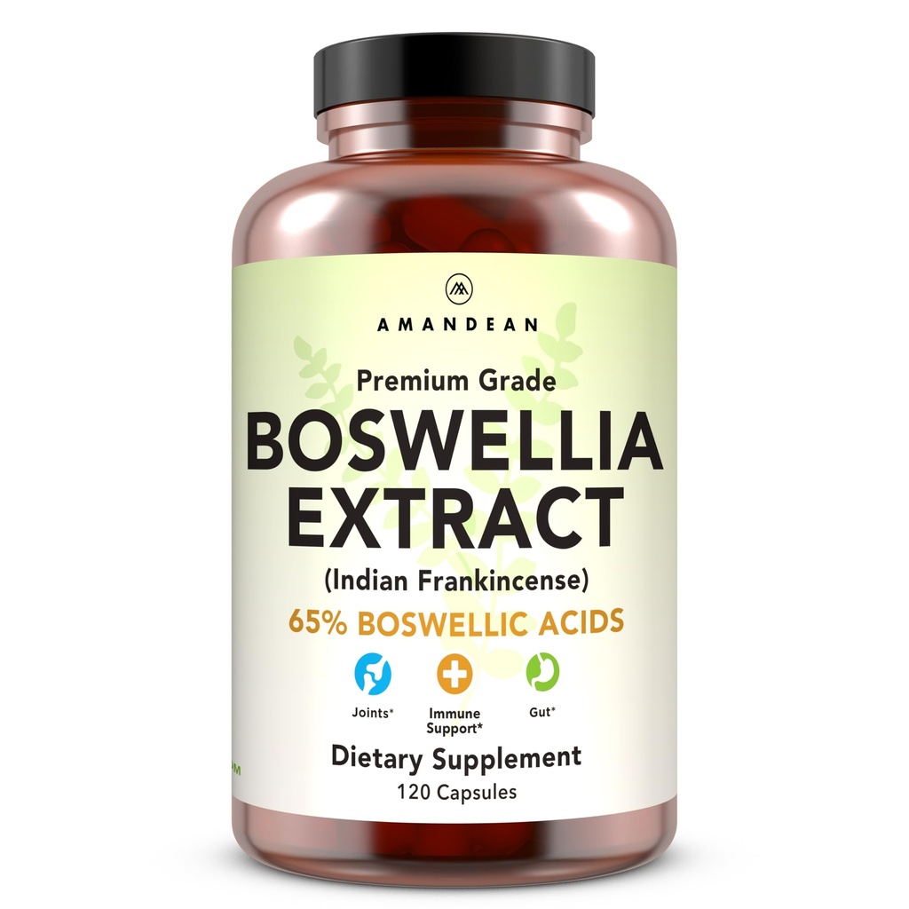 AMANDEAN Boswellia Serrata לחלץ 500 מ"ג 120 קפסולות Veggie. 65% בוסווליק Acids עם AKBA. אינדיאני Frankincense Inflammation תוסף. תמיכה משותפת לבריאות. (צילום: May Vary)