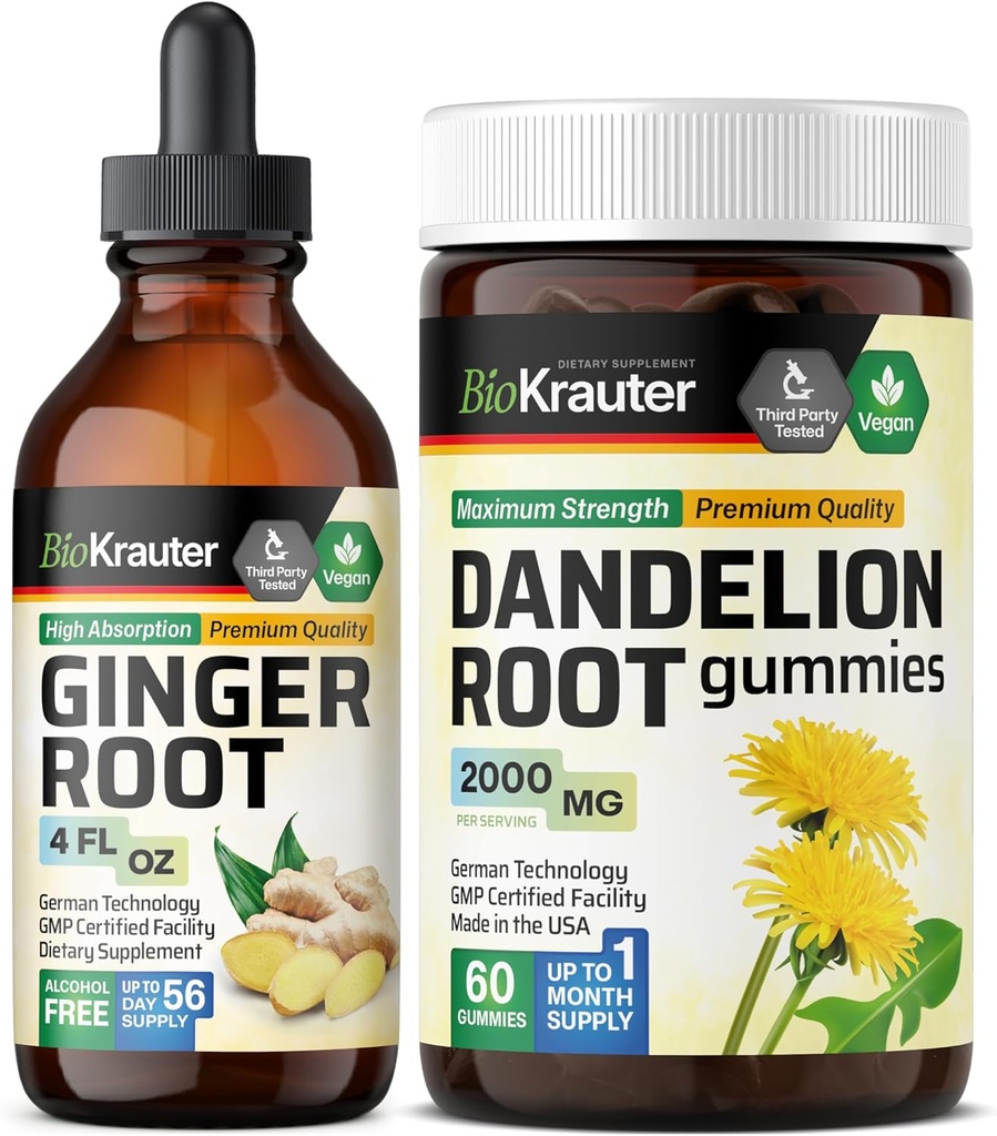 BIO KRAUTER ג'ינג'ר Root Tincture 4 Fl. Oz. & Dandelion 60 חניכיים