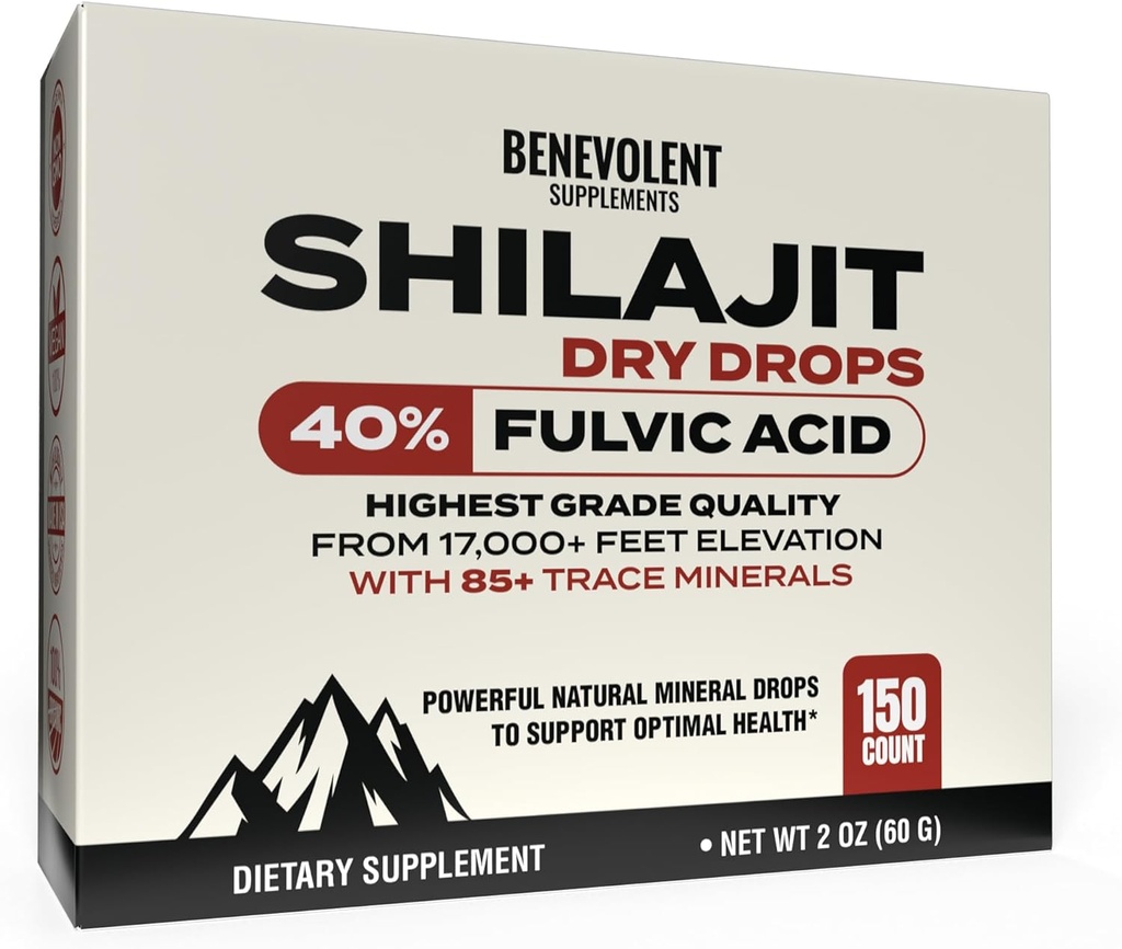 Premium Shilajit יבש טיפות - (150 ספירה, 250 מ"ג כל) כוח מקסימלי טהור שילאג'יט לגברים עם 40% Fulvic Acid & 85+ Trace מינרלים לאנרגיה, Metabolism & Immune Health - Non-GMO & Made בארה"ב