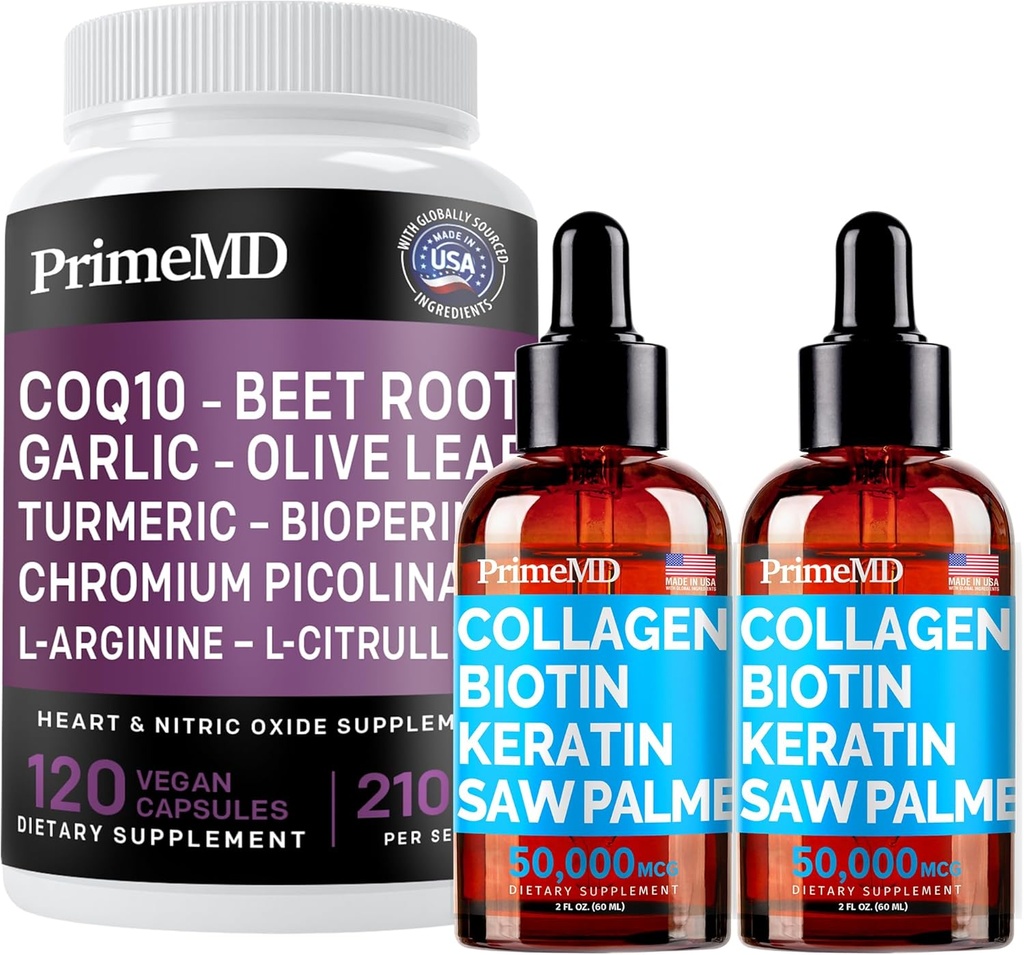 נוזל קולגן ביוטין (2pk) ו Nitric Oxide (1pk) תוסף Bundle - ויטמינים פוטנטים לשיער, עור, ריחות, לב, Circulatory, ו-Liid Support - Non-GMO, טבעוני, Gluten-Free-Free גלוטן