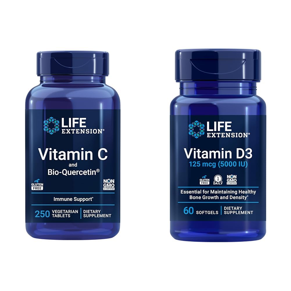 ויטמין C & Quercetin Plus ויטמין D3 5000 IU - 250 טבליות ויטמין C Immune Support Plus 60 ויטמין D3 Softgels for העצם, Brain & Immune Health