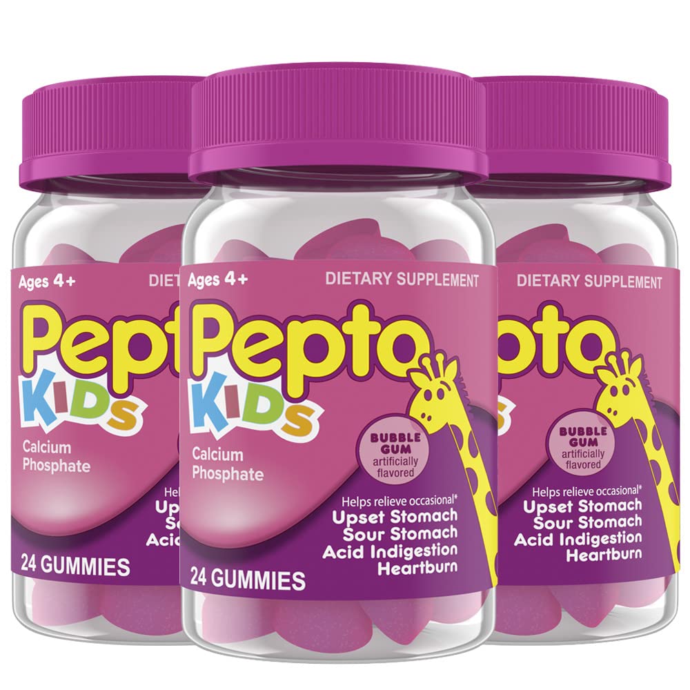 פפטו ילדים מסטיקנים, Helps Relieve Occasional Upset Stomach, Acid Indigestion, Sour Stomach and Heartburn, 72 Total (3 Packs of 24)
