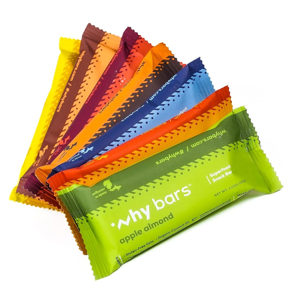 למה בארס, חלבונים Bars, Variety Pack, 2.04 Ounce Bars (Pack of 7 חלבונים Bars) - חלבונים Bar Superfood, Gluten Free, Non GMO, אורגני, טבעוני, פשוט Ingredients
