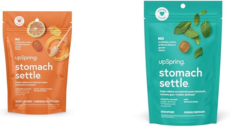 UpSpring Stomach Sttle Drops Bundle עם ג'ינג'ר, לימון - 55 Ct ו 28 Ct