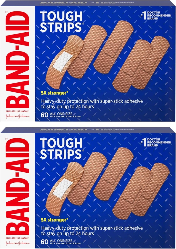 Band-Aid Brand Tough Strips Adhesive Bandages for Wound Care, Durable Protection for Minor Cuts and Scraps, All One Size 2 Pack