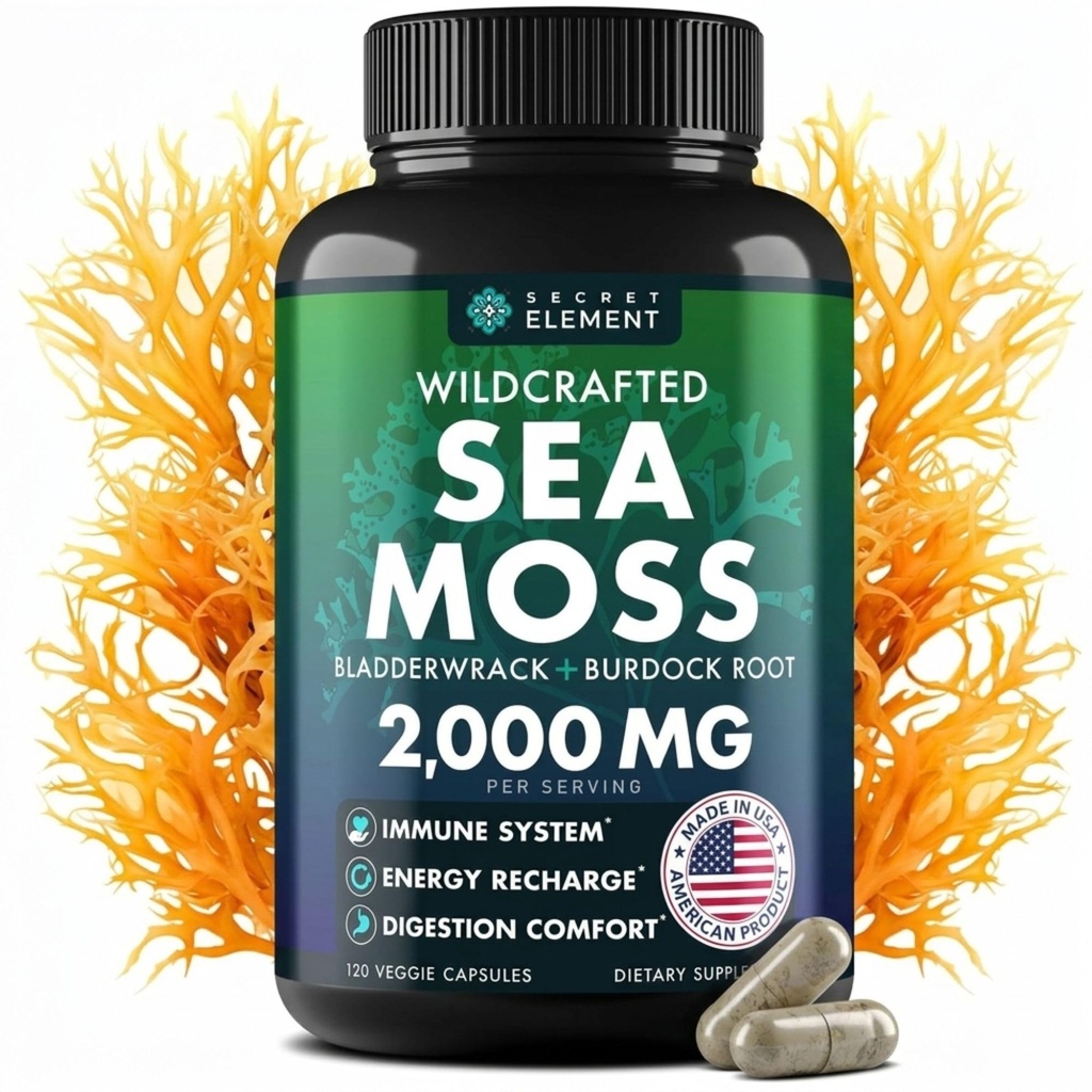 Sea Mosss כמוסות - Irish Sea Mosss מתקדם עם Burdock Root, Bladderwrack & Muira Puama for Immunity, Gut, & Energy - Superfood Sea Moss Supplements w/Raw Sea Mos אבקת - 120 Irish Seamos Pills Pills Pills Pills Pills