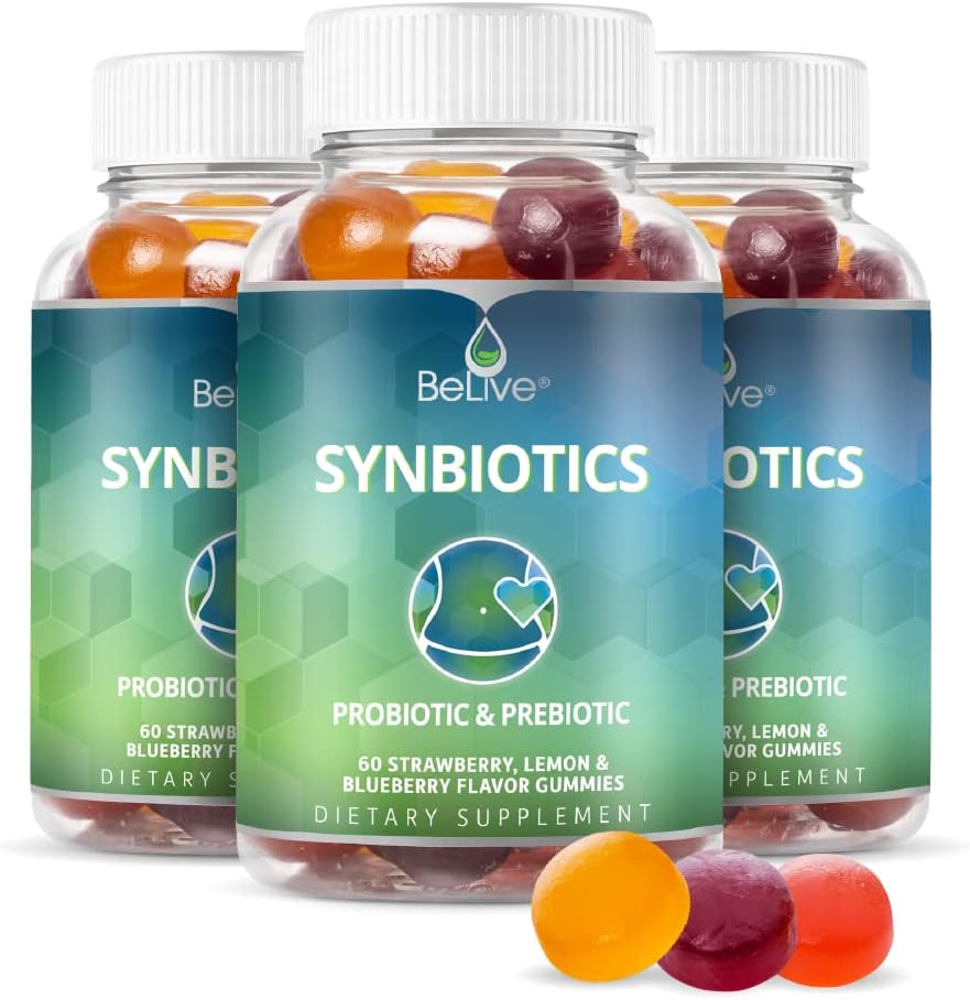 BeLive Synbiotics - Probiotic & Preביוטיקה סיבים מסטיקים - High Power Inulin (3g), תוספי סיבים תזונתיים, תמיכה מזיקה לילדים ומבוגרים - סטרוברי, לימון, Blueberry Flavor