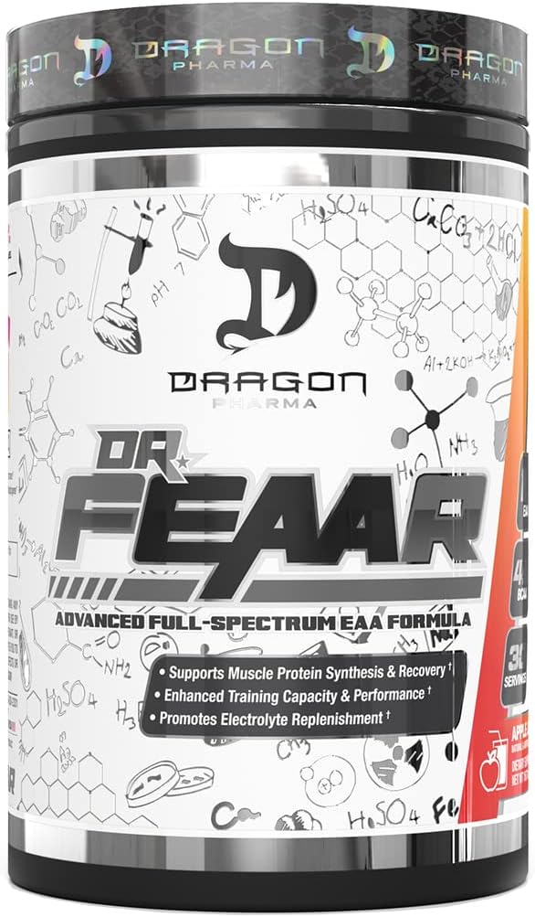 DRAGON PHARMA ד"ר FEAAR מתקדם Full-Spectrum EAA Matrix, תומך סינתזת חלבונים שרירים ושיקום, יכולת אימונים משופרת וביצועים (30 משרתים, Apple Juice)