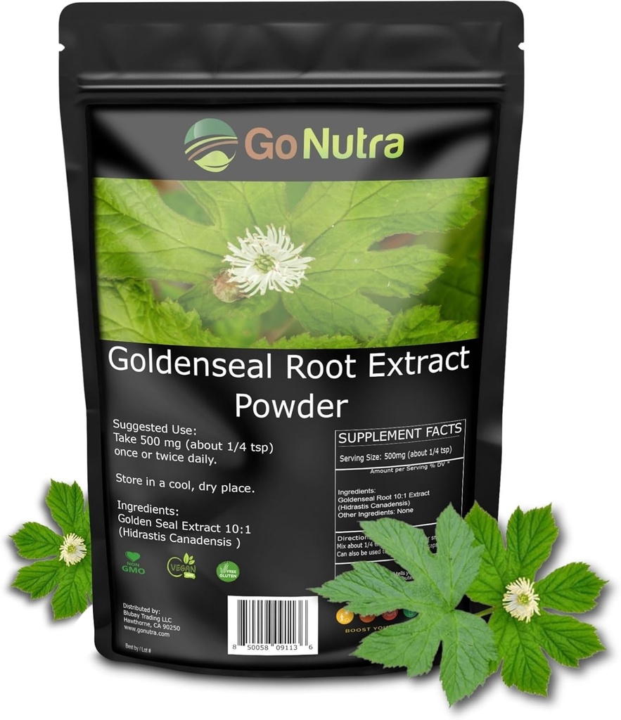Go Nutra Goldenseal Root לחלץ אבקת זהב טהור 10:1 תמצית זהב 4oz. תגית: Golden Seal Root