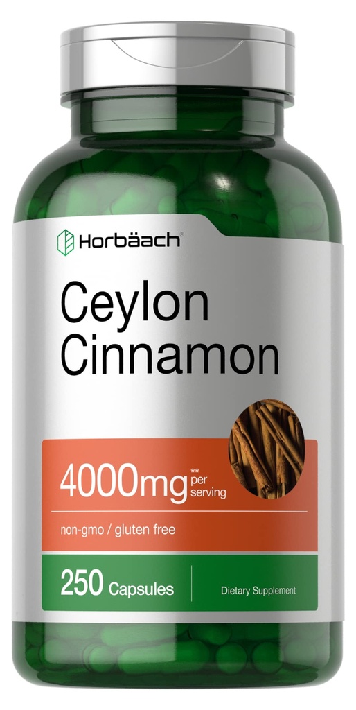 Horbäach Ceylon Cinnamon קפסולות 4000 מ"ג | 250 Count | Non-GMO, Gluten Free