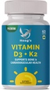 ויטמין K2 (MK7) עם תוסף D3 העצם ובריאות הלב Non-GMO פורמולה 5000 IU ויטמין D3 & 100 mcg ויטמין K2 MK-7 Easy to Swallow ויטמין D & K Complex, 60 טבליות