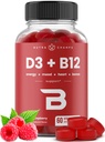 NutraChamps ויטמין D3 & B12, Methyl B12 חניכיים למבוגרים וילדים, משופרת עם ויטמין D 3 & B9 ויטמין Folate, אנרגיה טבעית, Mood, Metabolism & Focus, Raspberry, 60 מסטיקים