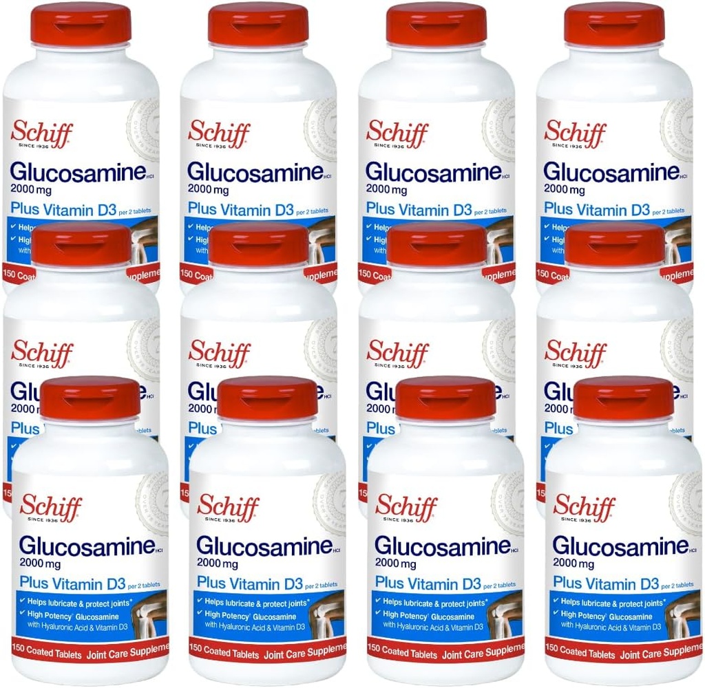 Schiff Glucosamine 2000mg עם תוסף Hyaluronic Acid, 150 ct (Pack of 12)