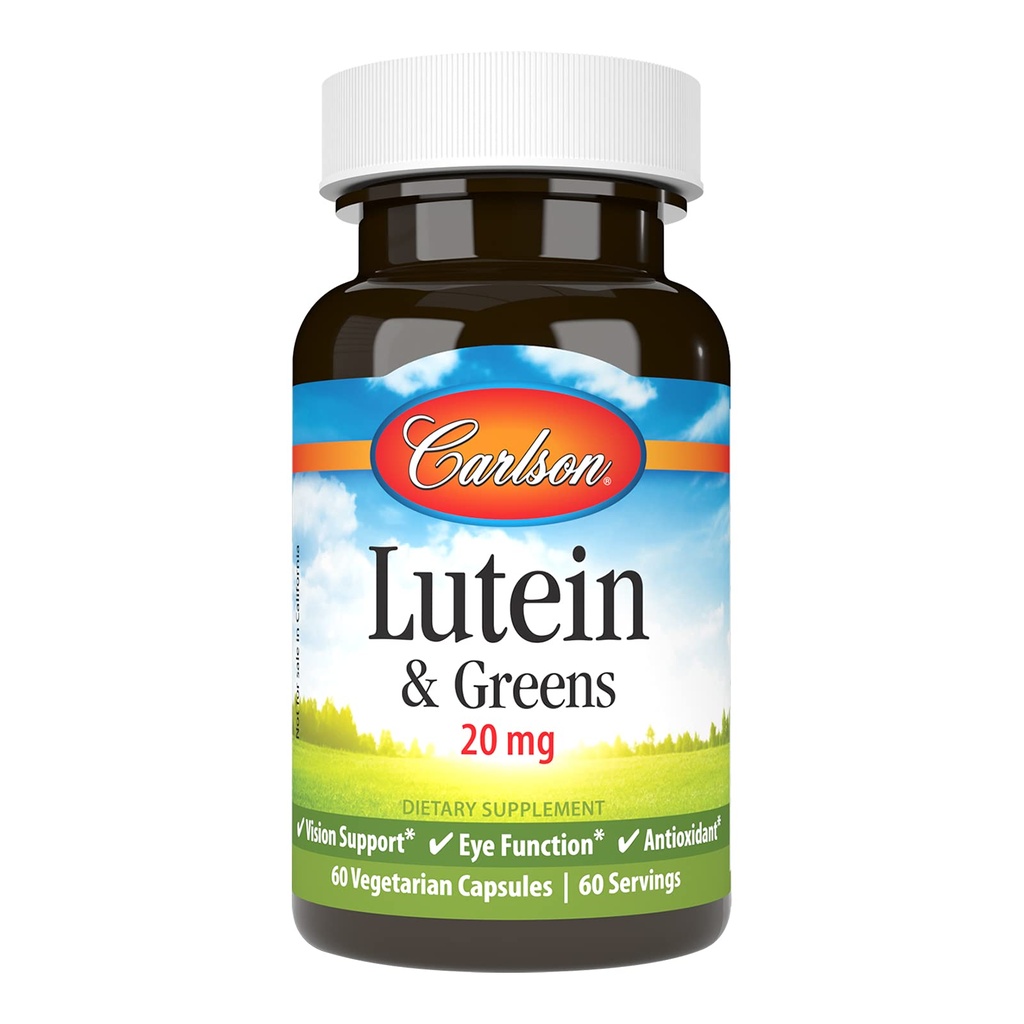 קרלסון - Lutein & Greens, 20 מ"ג, תמיכה בראייה ותפקוד עין, Antioxidant, 60 קפסולות צמחוניות
