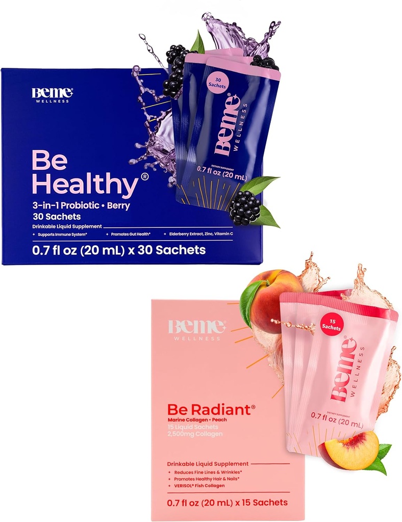 BeMe BeHealthy & BeRadiant Peach Bundle - נוזל פרוביוטיקה ומשקאות נוזליים