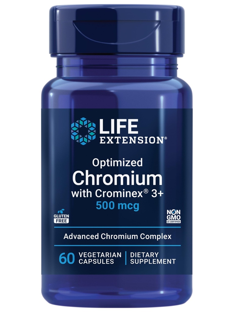 Life Extended Optimized Chromium with Crominex 3500 mcg, Metabolism Health, Healthy Balance, Vegetarian, Gluten Free, Non-GMO, 500 mcg, 60 קפסולות צמחוניות