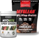 Myogenix Myovite Supergreens אבקת & Myolean Chocolate Whey Protein Bundle - Digest, Immunity & 40g High-Protein Whey - תמיכה בבריאות, צמיחה שרירים ושיקום