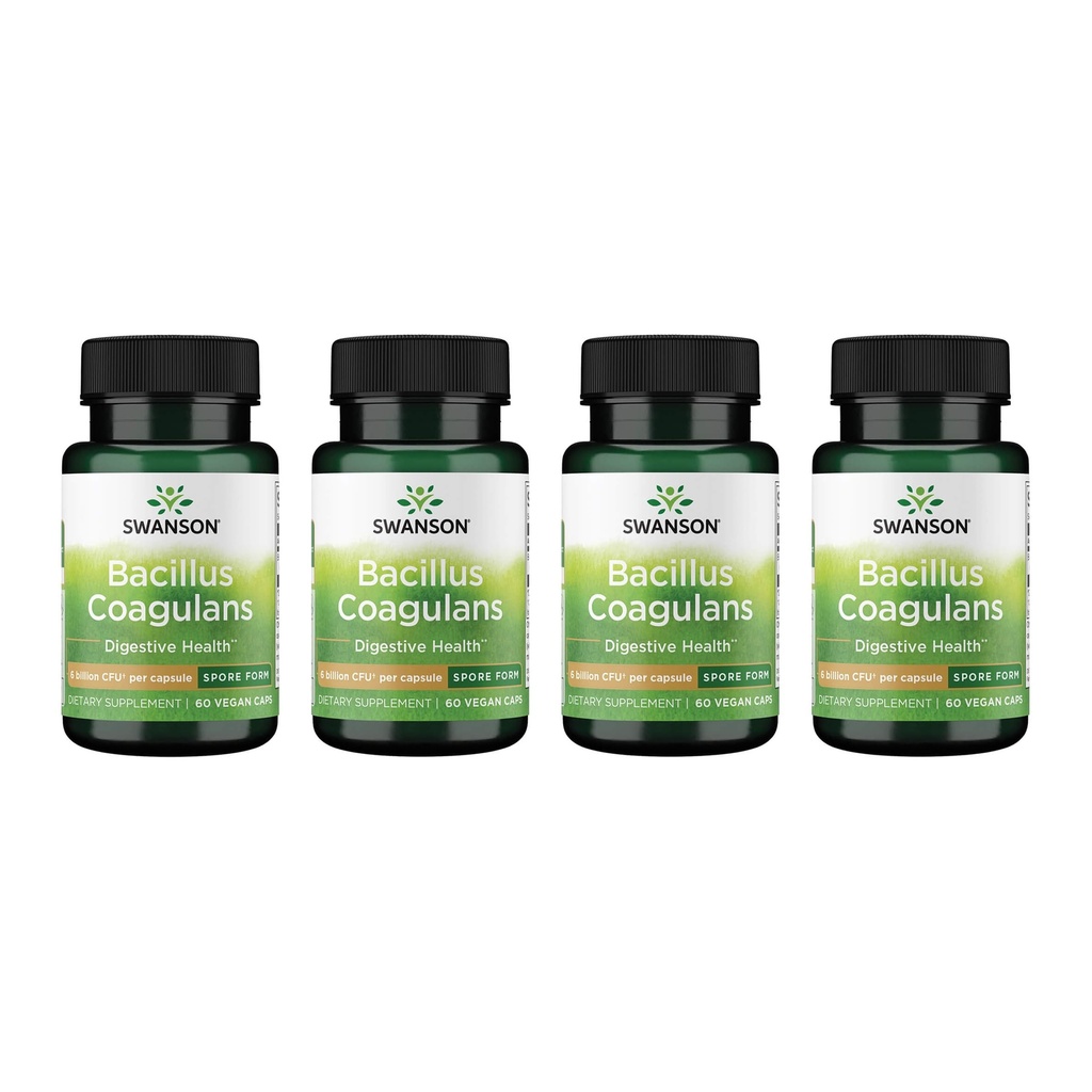 Swanson Bacillus Coagulans - תוספת טבעית פרוביוטית לתמיכה בבריאות העיכול W / 6 מיליארד CFU - May Support GI & Total Gut Health - (60 קפסולות Veggie) 4 Pack