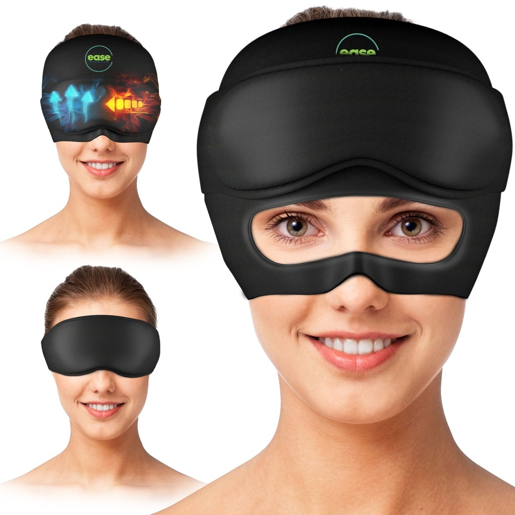 Migraine Relief Cap - 2 ב 1 Soothing Headache הקלה Cap with Detachable Eye Mask 20% תוספת גל - כובע כאב ראש עבור Migraines - Cold Ice Head Wrap מוצרים ללחץ, Tension, Hangover & Puffy עיניים