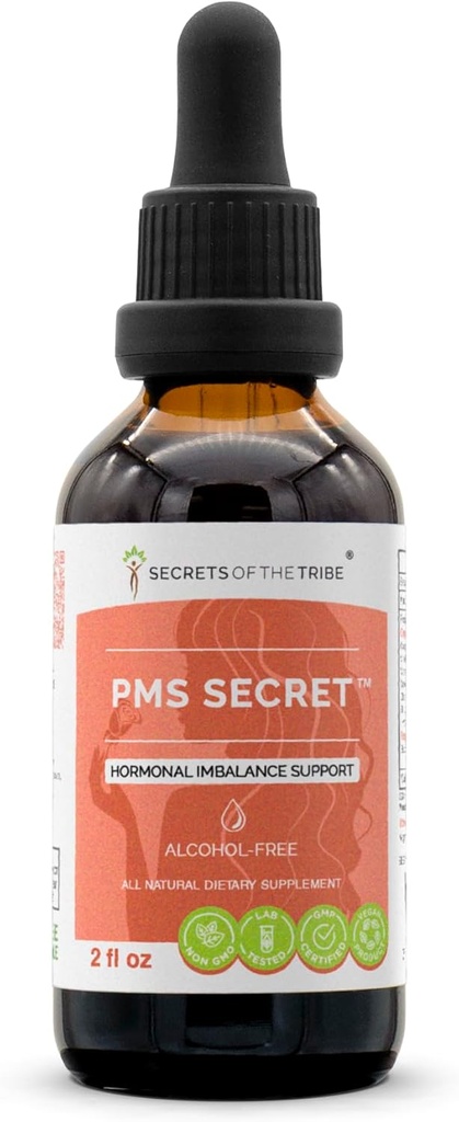 PMS Secret Alcohol-Free, Glycerite Black Cohosh, Cramp, Vitex, ולריאן, Dandelion, Chamomile, St. John's Wort. Tincture, Herbal Extractal Imמאזן תמיכה 2 OZ