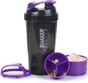 חלבון Shakerבק,16 oz Shake Cup עבור אבקת חלבון עם אחסון, ספורט מים בקבוק, לא Slip 3 שכבה Twist Off 3oz גביעים עם Pill Tray Leak Proof Shake בקבוקים עבור חלבונים ערבוב