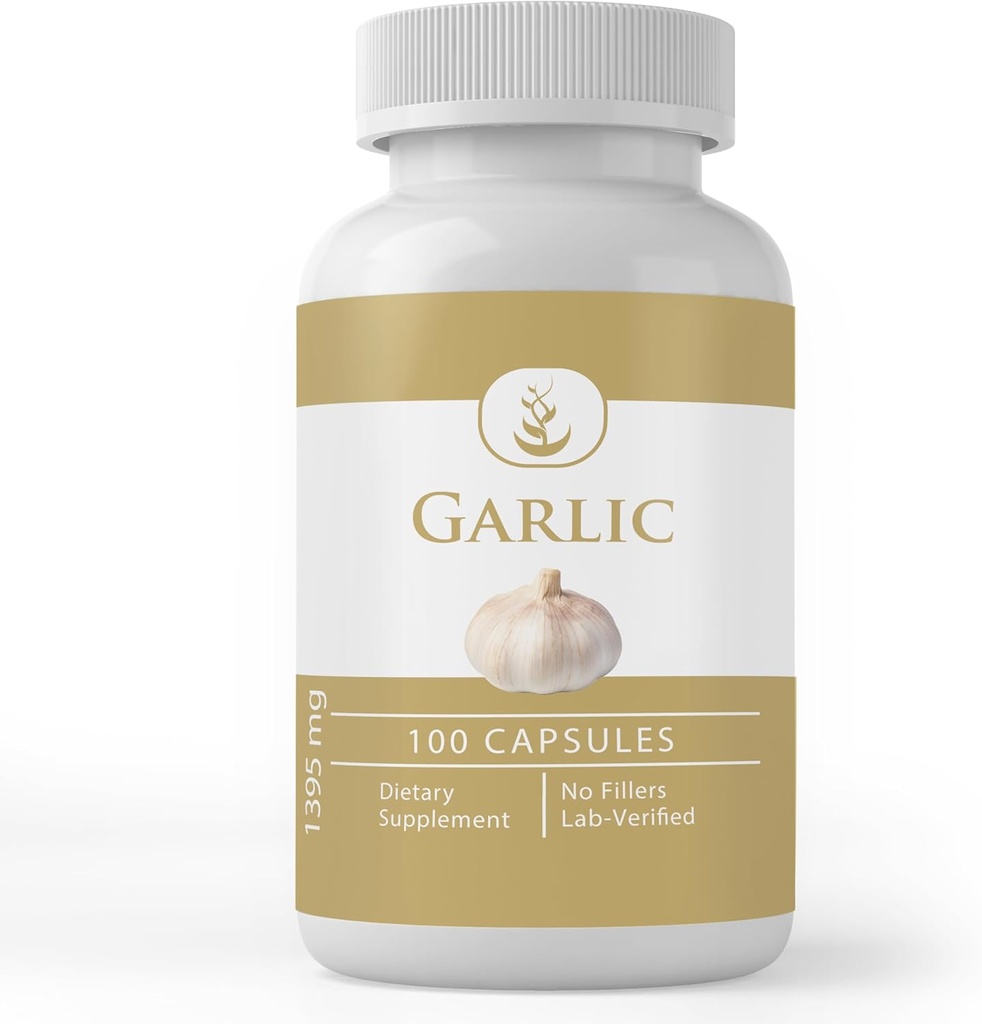 תרכובות מקוריות טהורות Garlic קפסולות, (100 קפסולות) תמיד טהורות, ללא תוספות או מילויים, מעבדה מאומתת (100 קפסולות)