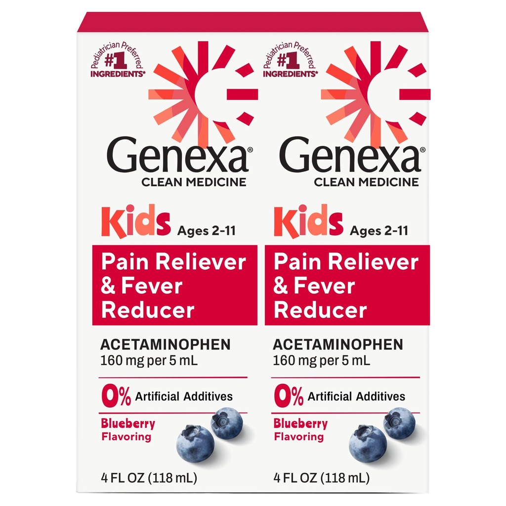 Genexa Children's נקיים Acetaminophen | רופאי ילדים מעדיפים רכיבים | Pain & Fever reductionr for Kids