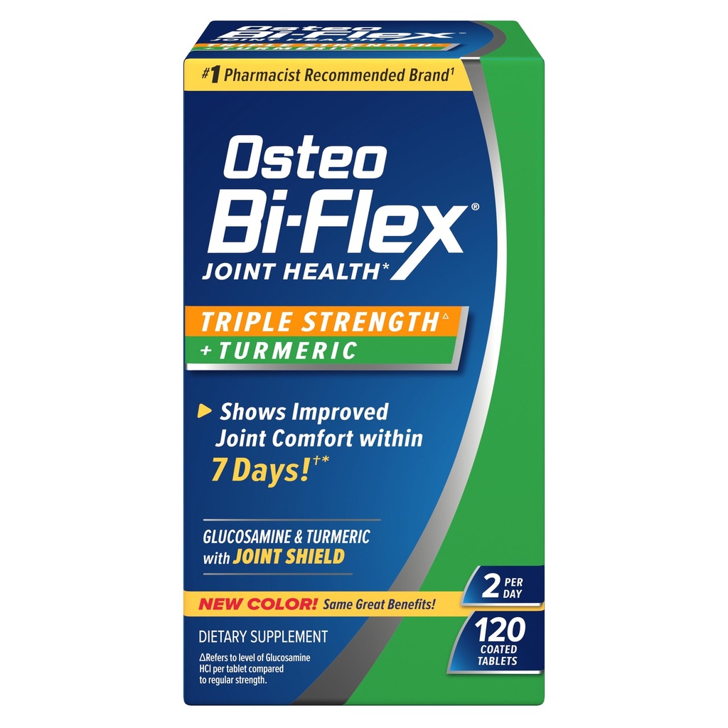 Osteo Bi-Flex Glucosamine משולש כוח פלוס Turmeric תוספת עם Curcumin עבור תמיכה משותפת טווח של תנועה, 60 יום היצע, 120 טבליות, תוספי בריאות משותפים