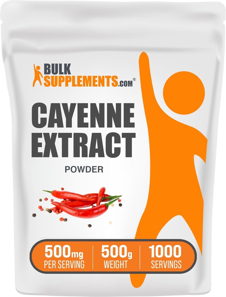 BulkSupplements.com Cay Pepper לחלץ אבקה - Capsaicin תוסף, Capsicum Extract - 500 מ"ג של חליפת קייאן לשרת, קייאן - תוסף Gluten Free (500 גרמים - 1.1 lbs)