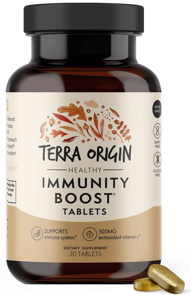 TERRA ORIGIN Immunity תמיכה תוסף | ויטמין C, D3, Zinc, Selenium, Turmeric, Echinacea, ג'ינג'ר אנדוגרףis עם BioPerine | Daily Immune Booster & Antioxidant בלנדר | 30 טבליות