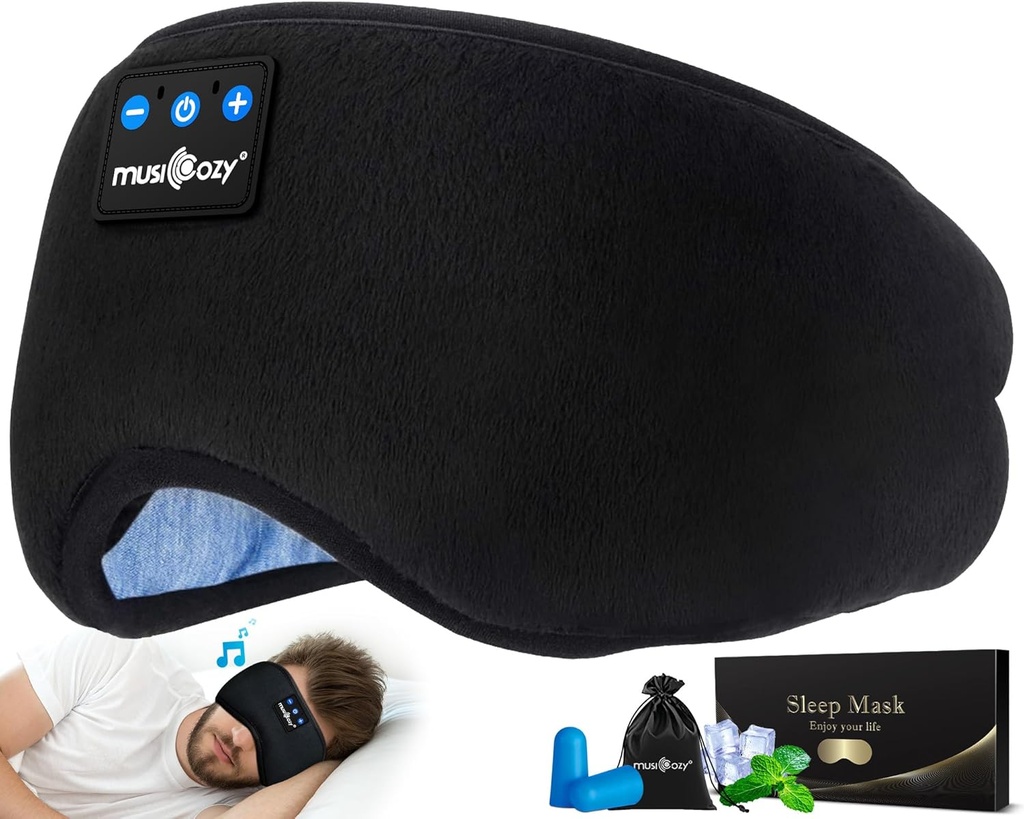 MUSICOZY Sleep Headphones Bluetooth 5.4 Headband Sleep Eye Mask for Mom Women Men Men Wireless Music אוזניות עבור Side Sleepers Built-in HD Speakers Cool Gadgets מתנות ייחודיות