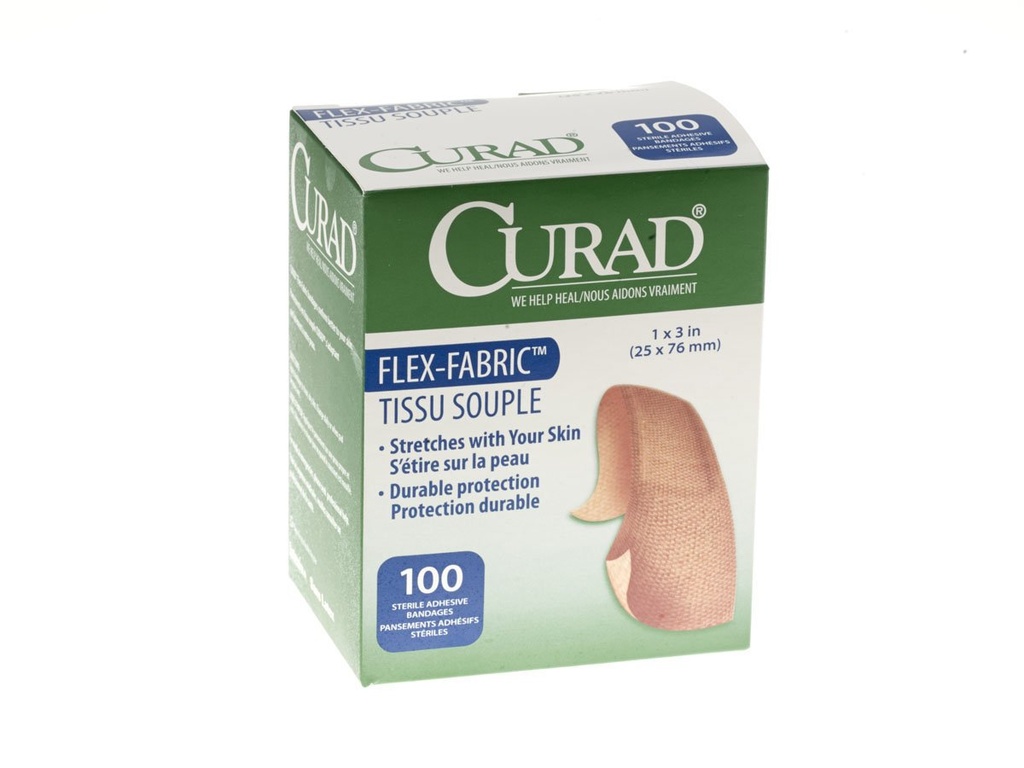 CURAD Flex-Fabric Adhesive Bandage, 1 "Width, 3" אורך, Pack of 100