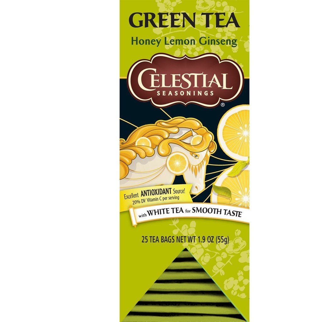 Celestial Seasonings Green Tea, Honey Lemon גינזנג, 25 Count (Pack of 6)
