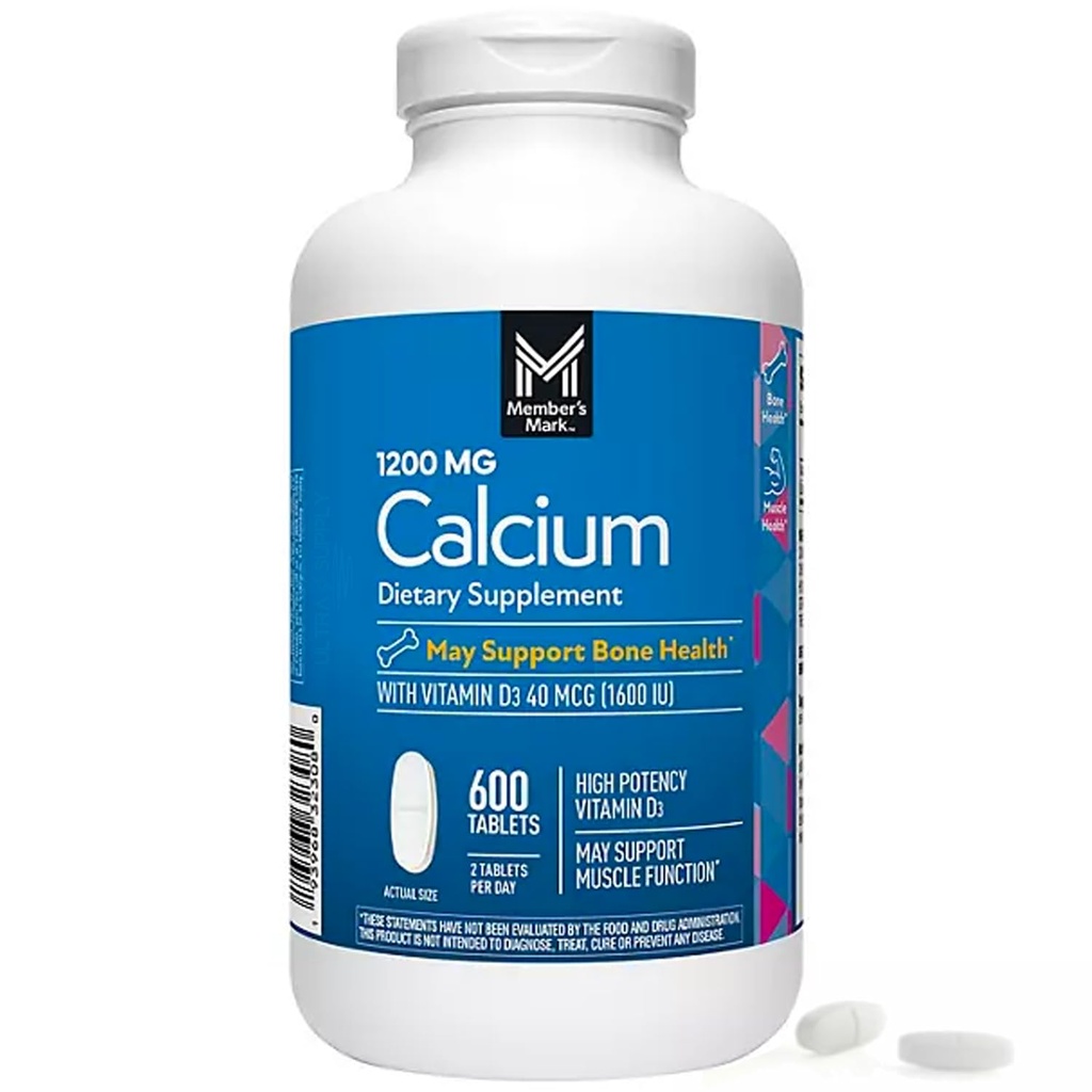 חברים מארק Calcium עם ויטמין D3 טבליות, 600 ct. - תומך עצמות ובריאות שרירים - High Potency Calcium 1200 מ"ג ויטמין D3 40 mcgg.
