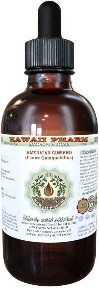 American Geneseng Alcohol-Free Extract, גינזנג (Panax Quinquefolius) Dried Root Glycerite הוואי Pharm טבעי צמחייה 4 oz