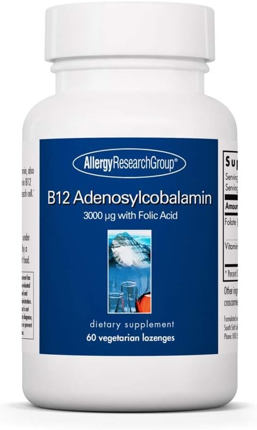 Allergy Research Group B12 Adenosylcobalamin תוסף - עם Folic Acid, ויטמין B12 3000 mcg, Folate, Pure B12, Vegetarian Lozenges - 60 הרוזן