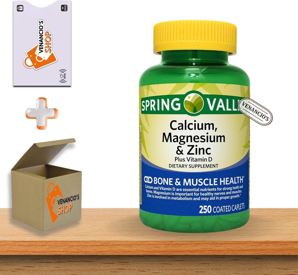 Calcium Magnesium Zinc עם ויטמין D3 Caplets - עצם ובריאות שרירים - תמיכה תזונתית - 250 הרוזן על ידי Spring Valley Plus Venancio's Shop Sticker
