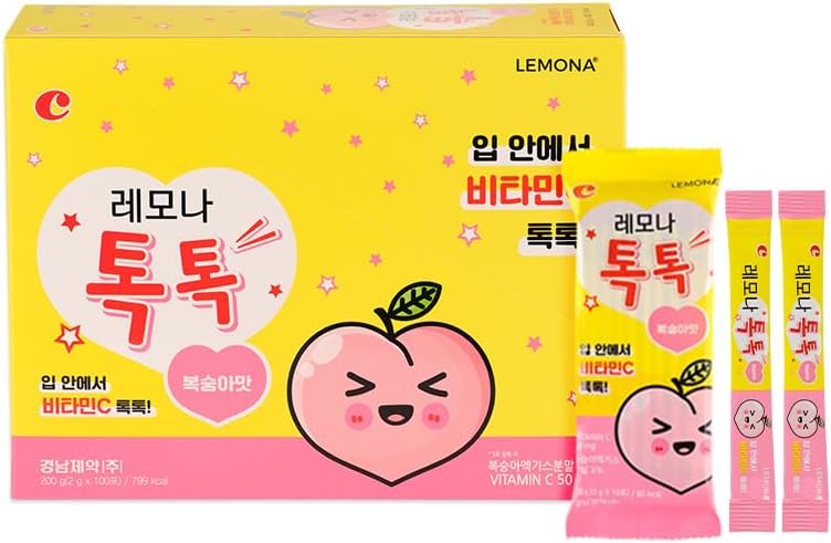 LEMONA TOKTOK, ילדים ויטמין C 50 מ"ג, Peach Flavored, Easy Take for Total Health & Daily Energy - 100 Stick Packs(2g)