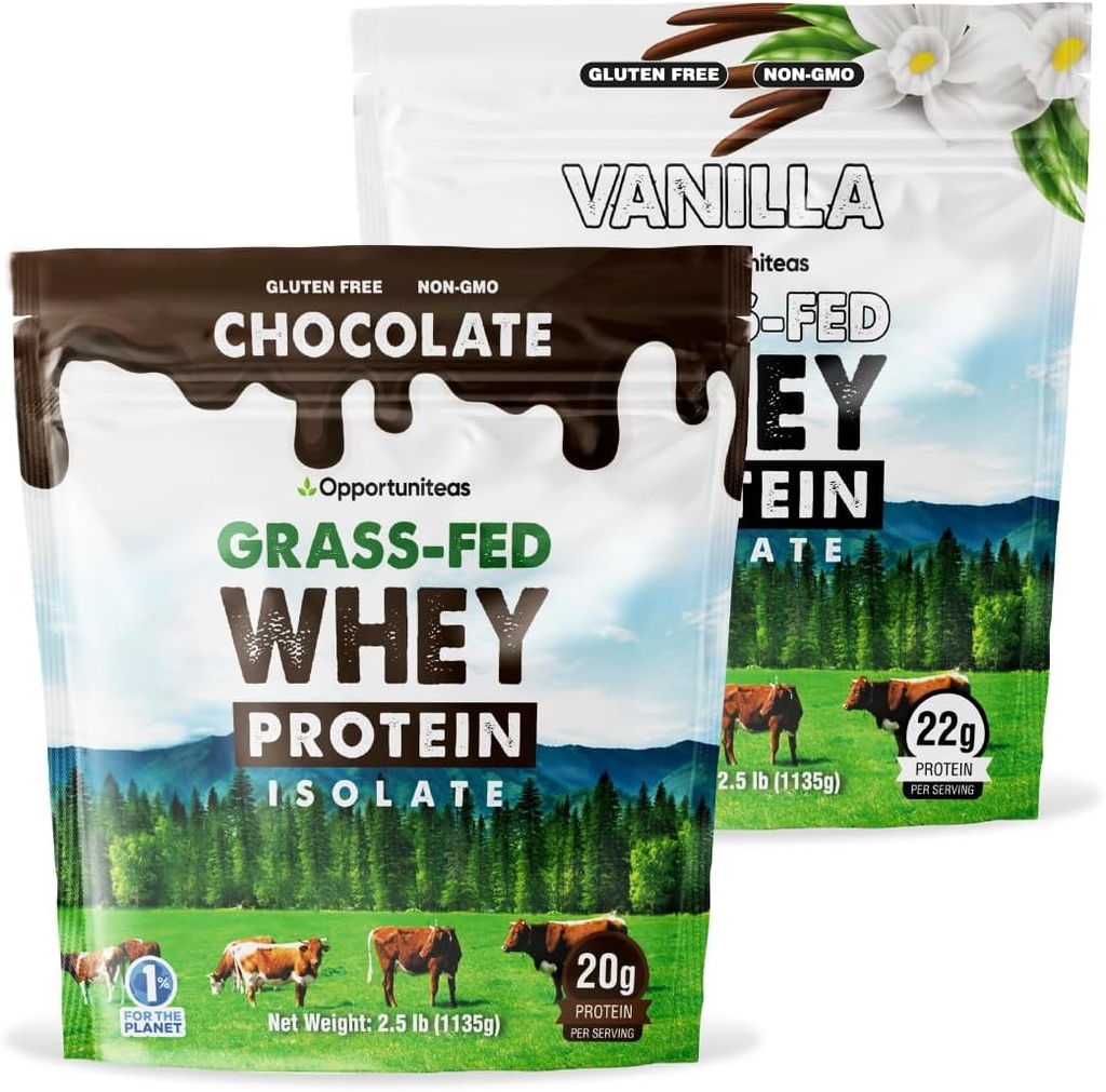 Opportuniteas Grass Fed Vanilla Choco Whey חלבון אבקת Isolate - 20g אבקת חלבון ללא ממתקים מלאכותיים, פרות ללא הורמונים, לא GMO - 5lb