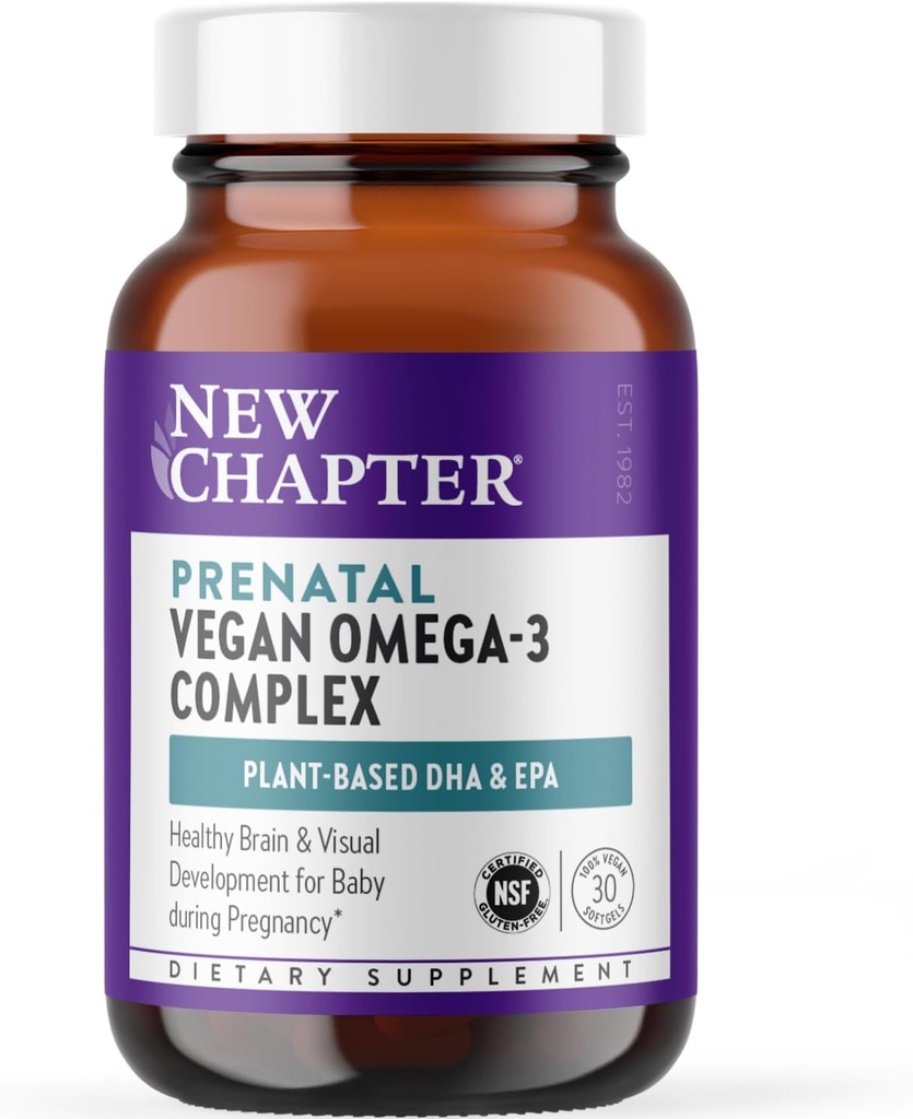 New Chapter Vegan Prenatal DHA, EPA, ו- DPA תוסף - טרום לידתי טבעוני אומגה 3 מורכב עבור התפתחות בריאות המוח והעין במהלך ההריון - 30 Softgels
