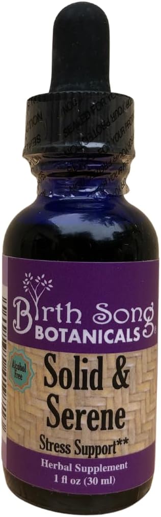 לידת סונג הבוטנים Solid & Serene Herbal Stress ו- Mood Support Tincture - Chamomile, Passionflower, ולריאן נוזל טיפות לתמיכה בלחץ - Non-Habit Forming Natural Supplementing